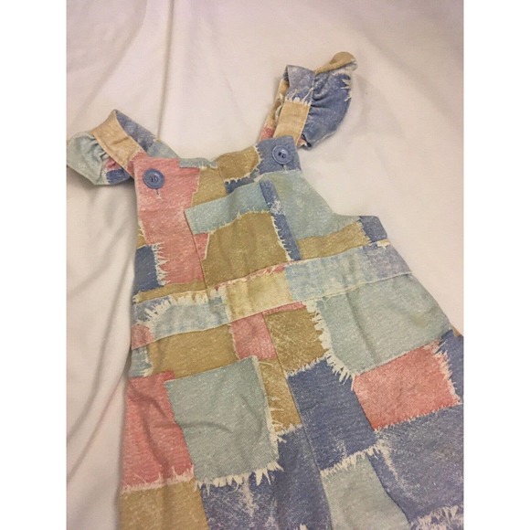 Vintage Pink Blue Ruffle Sleeve Cotton Long Overalls Romper 18 Months THOMAS - Picture 5 of 10